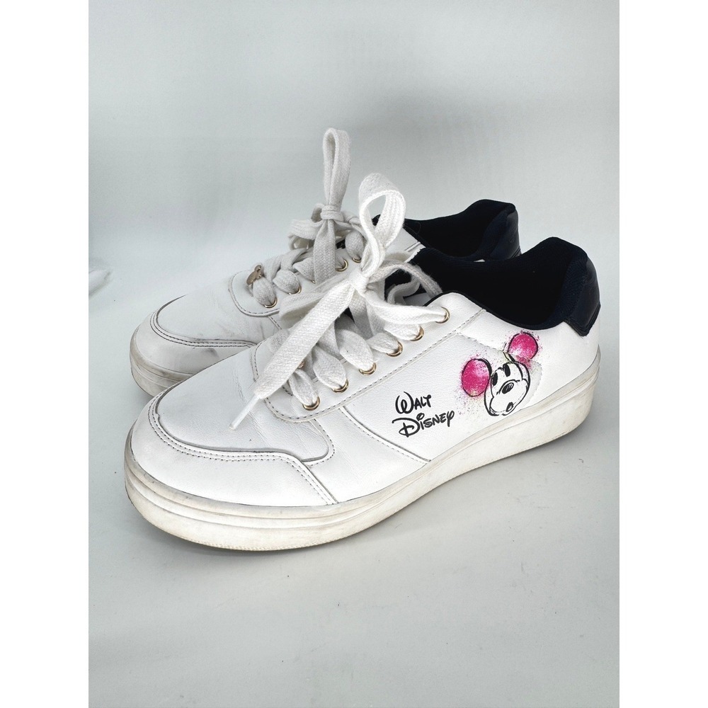 Disney Mickey Mouse Sneakers Women 7 White Lace Up Low Top